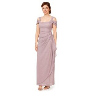 Alex Evenings Petite Cold-Shoulder Draped Metallic Gown Mauve Pink Size 14P